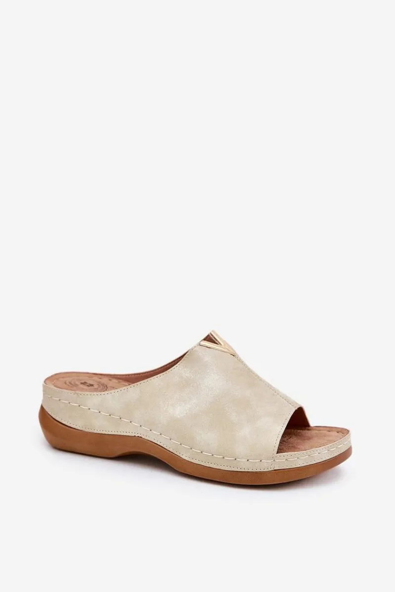 Online Wygodne Klapki Damskie Na Koturnie Złote Claribelle Damskie Klapki Na Koturnie|Klapki Na Platformie