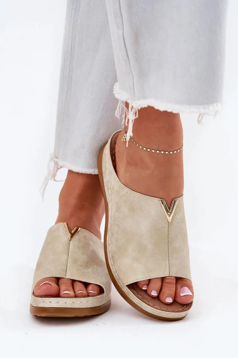 Online Wygodne Klapki Damskie Na Koturnie Złote Claribelle Damskie Klapki Na Koturnie|Klapki Na Platformie