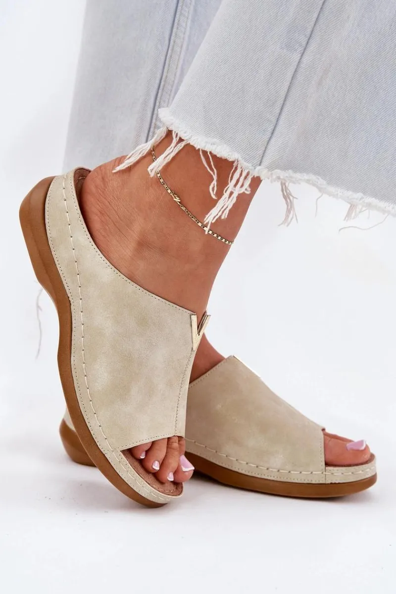 Online Wygodne Klapki Damskie Na Koturnie Złote Claribelle Damskie Klapki Na Koturnie|Klapki Na Platformie