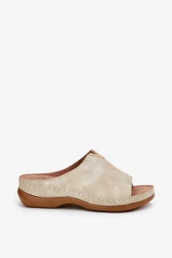 Online Wygodne Klapki Damskie Na Koturnie Złote Claribelle Damskie Klapki Na Koturnie|Klapki Na Platformie