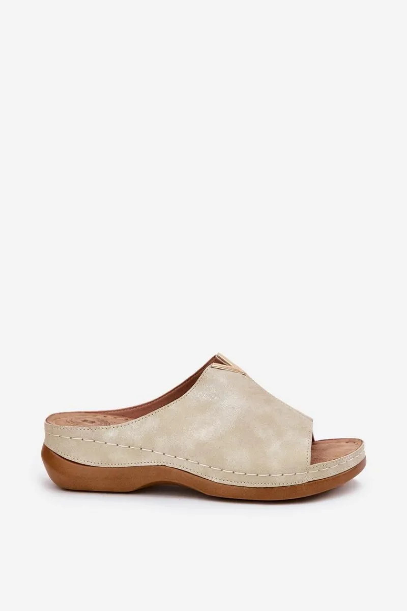 Online Wygodne Klapki Damskie Na Koturnie Złote Claribelle Damskie Klapki Na Koturnie|Klapki Na Platformie