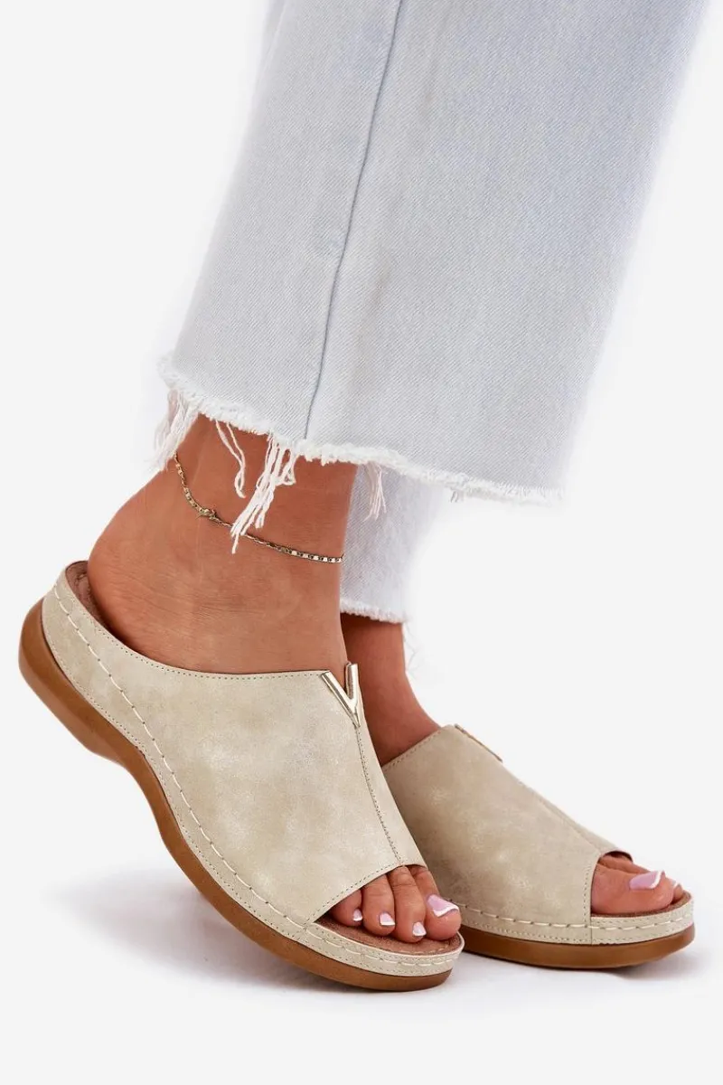 Online Wygodne Klapki Damskie Na Koturnie Złote Claribelle Damskie Klapki Na Koturnie|Klapki Na Platformie