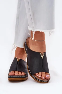 Klapki Na Koturnie|Klapki Na Platformie>Evento Wygodne Klapki Damskie Na Koturnie Czarne Claribelle