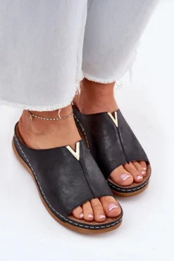 Klapki Na Koturnie|Klapki Na Platformie>Evento Wygodne Klapki Damskie Na Koturnie Czarne Claribelle