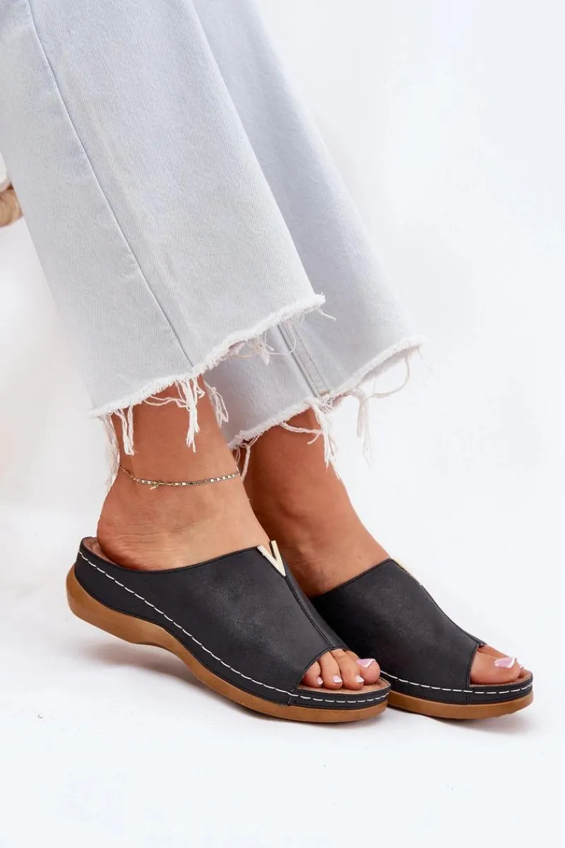 Klapki Na Koturnie|Klapki Na Platformie>Evento Wygodne Klapki Damskie Na Koturnie Czarne Claribelle