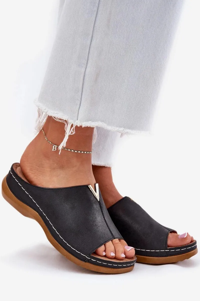 Klapki Na Koturnie|Klapki Na Platformie>Evento Wygodne Klapki Damskie Na Koturnie Czarne Claribelle