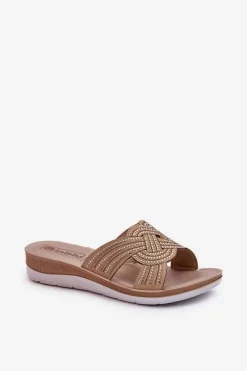 Clearance Wygodne Klapki Damskie Z Cyrkoniami BV000037 Beżowe Damskie Klapki Damskie Klasyczne