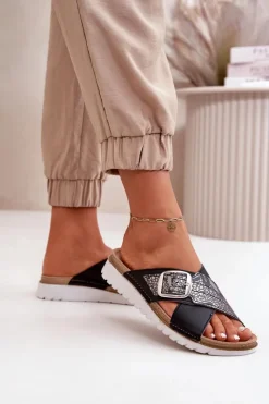 INBLU Wygodne Klapki Damskie Z Klamrą CN000032 Czarne Czarny