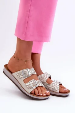 Hot Wygodne Klapki Damskie Z Klamrami CP000045 Beżowe Damskie Klapki Damskie Klasyczne