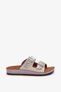 Hot Wygodne Klapki Damskie Z Klamrami CP000045 Beżowe Damskie Klapki Damskie Klasyczne