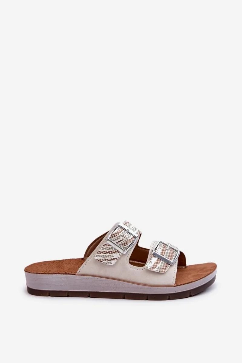 Hot Wygodne Klapki Damskie Z Klamrami CP000045 Beżowe Damskie Klapki Damskie Klasyczne