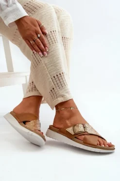 Outlet INBLU Wygodne Klapki Damskie Z Klamrą CN000032 Camel