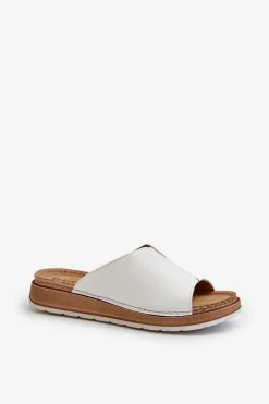 Klapki Na Koturnie|Klapki Na Obcasie></noscript>INBLU Wygodne Klapki Damskie Z Eko Skóry GS0003I1 Białe