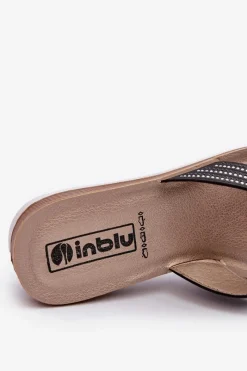 INBLU Wygodne Klapki Damskie Z Cyrkoniami BV000037 Czarne Czarny