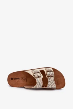 Outlet INBLU Wygodne Klapki Damskie Z Klamrami CP000045 Złote Złoty