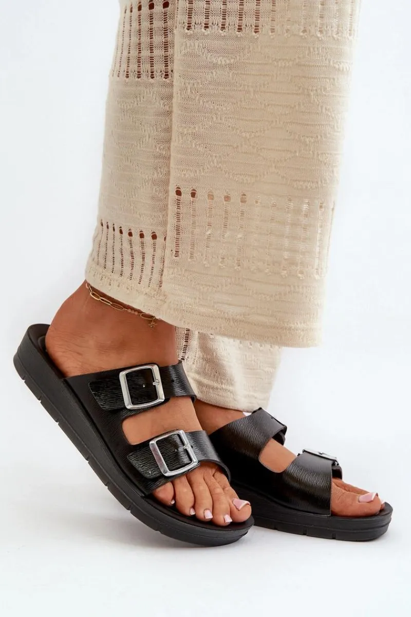 Wygodne Klapki Damskie Z Klamrami CP000034 Czarne Damskie Klapki Damskie Klasyczne