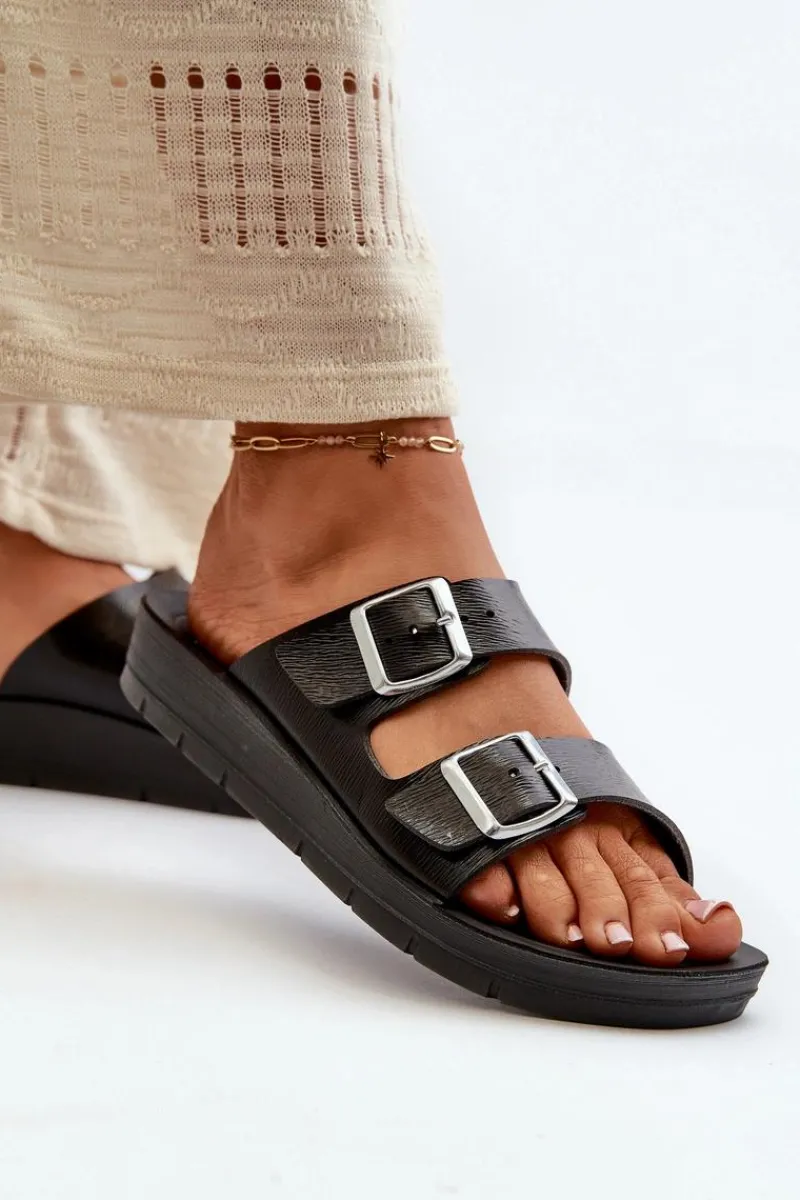 Wygodne Klapki Damskie Z Klamrami CP000034 Czarne Damskie Klapki Damskie Klasyczne