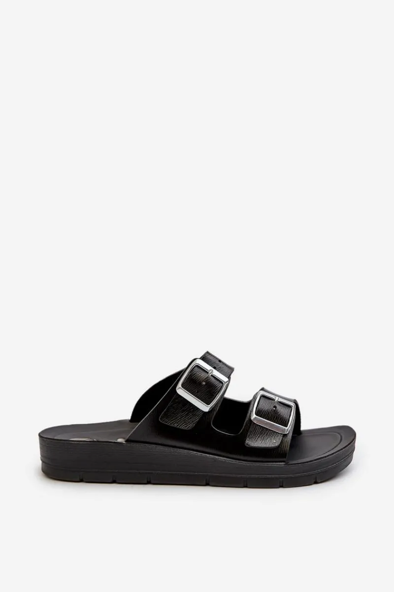 Wygodne Klapki Damskie Z Klamrami CP000034 Czarne Damskie Klapki Damskie Klasyczne