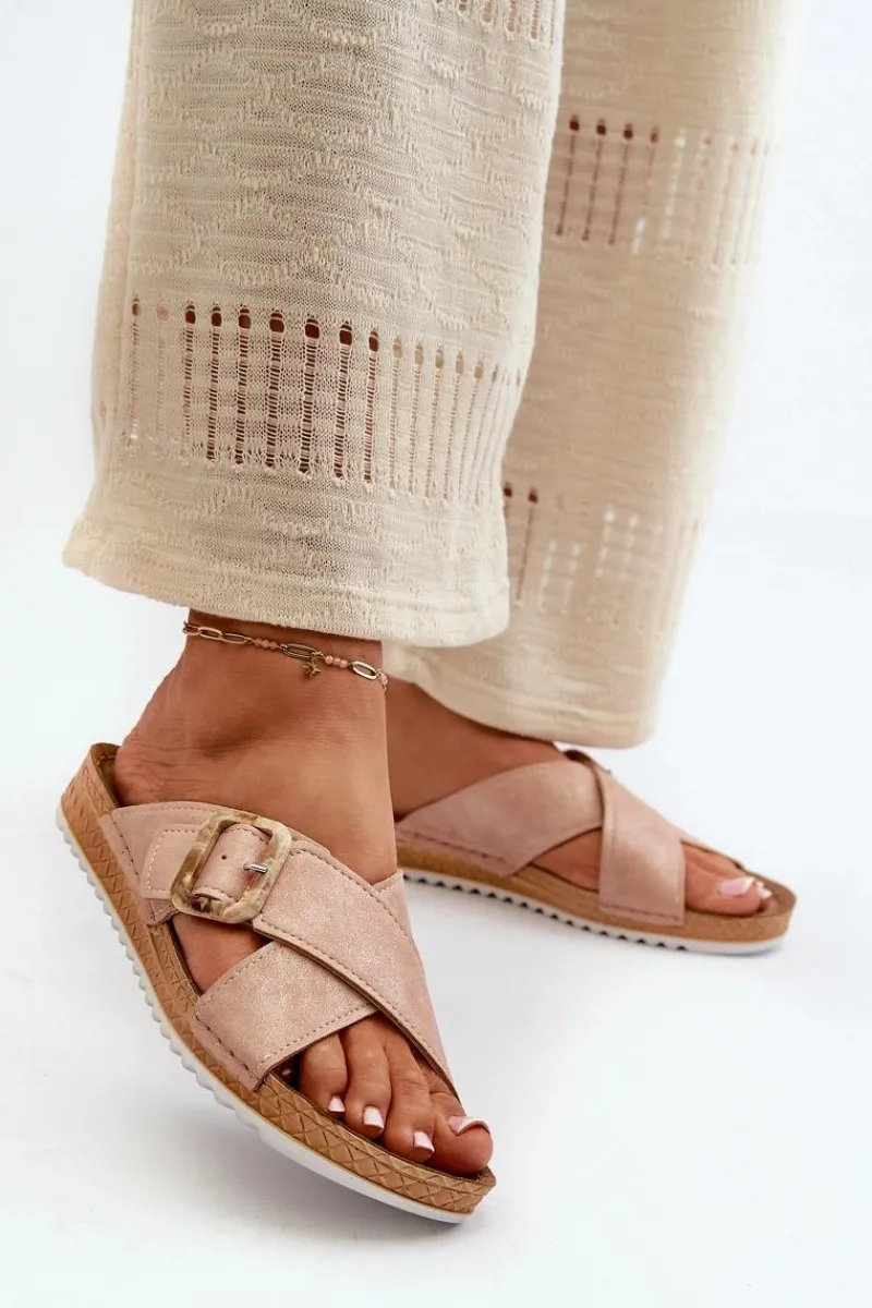 Best INBLU Wygodne Klapki Damskie Z Klamrą VO000012 Jasnoróżowe