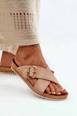 Best INBLU Wygodne Klapki Damskie Z Klamrą VO000012 Jasnoróżowe