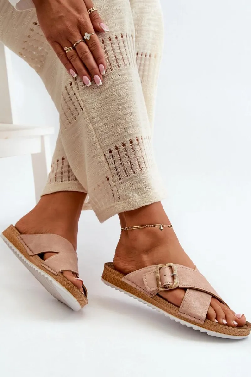 Best INBLU Wygodne Klapki Damskie Z Klamrą VO000012 Jasnoróżowe