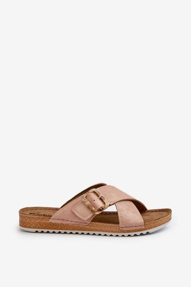 Best INBLU Wygodne Klapki Damskie Z Klamrą VO000012 Jasnoróżowe