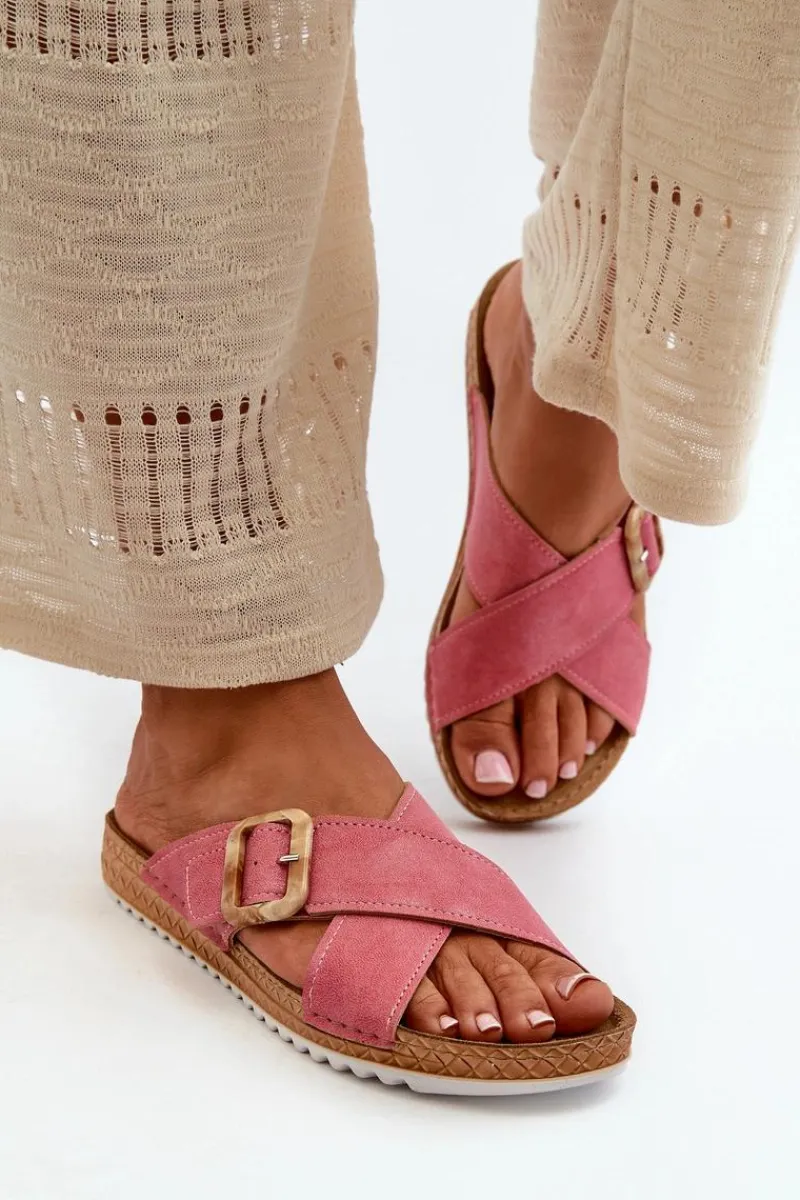 Klapki Damskie Klasyczne>INBLU Wygodne Klapki Damskie Z Klamrą VO000012 Różowe