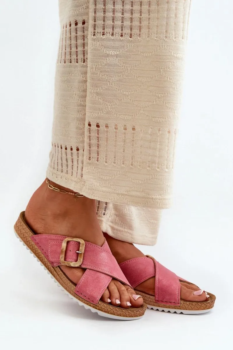 Klapki Damskie Klasyczne>INBLU Wygodne Klapki Damskie Z Klamrą VO000012 Różowe