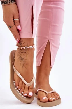 Hot Wygodne Klapki Japonki Big Star LL274796 Beżowe Damskie Klapki Sportowe|Klapki Damskie Big Star