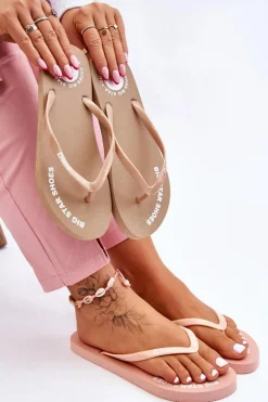 Hot Wygodne Klapki Japonki Big Star LL274796 Beżowe Damskie Klapki Sportowe|Klapki Damskie Big Star