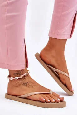 Hot Wygodne Klapki Japonki Big Star LL274796 Beżowe Damskie Klapki Sportowe|Klapki Damskie Big Star