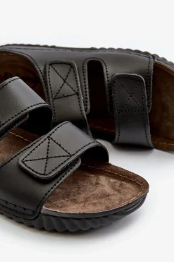 New Wygodne Klapki Męskie Z Paskami Na Rzepy FM00001U Czarne Męskie Klapki Męskie Klasyczne