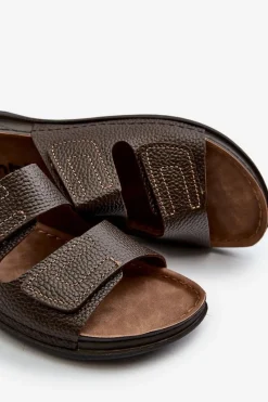 Discount INBLU Wygodne Klapki Męskie Z Paskami Na Rzepy GV00002I Ciemnobrązowe Brązowy