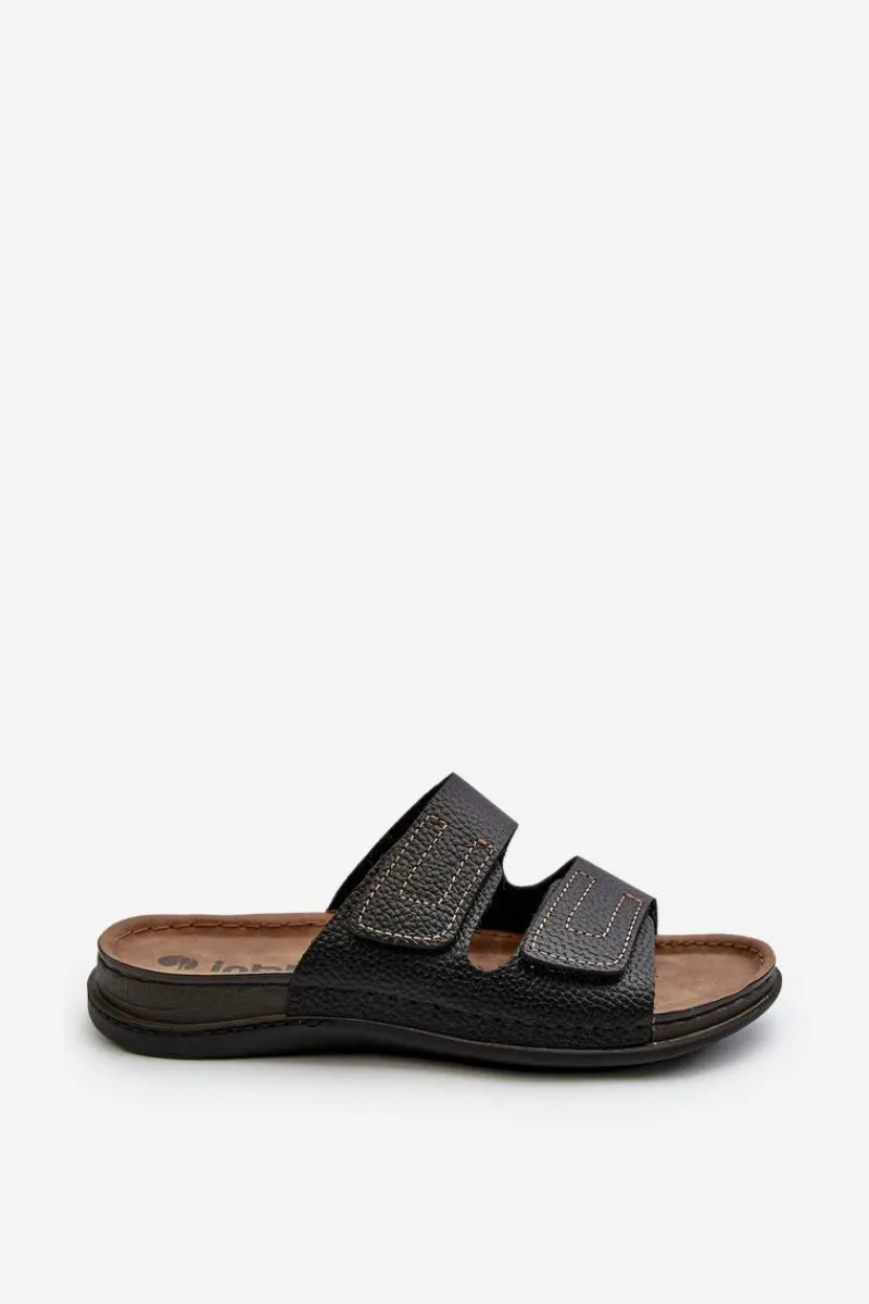 Hot Wygodne Klapki Męskie Z Paskami Na Rzepy GV00002I Czarne Męskie Klapki Męskie Klasyczne