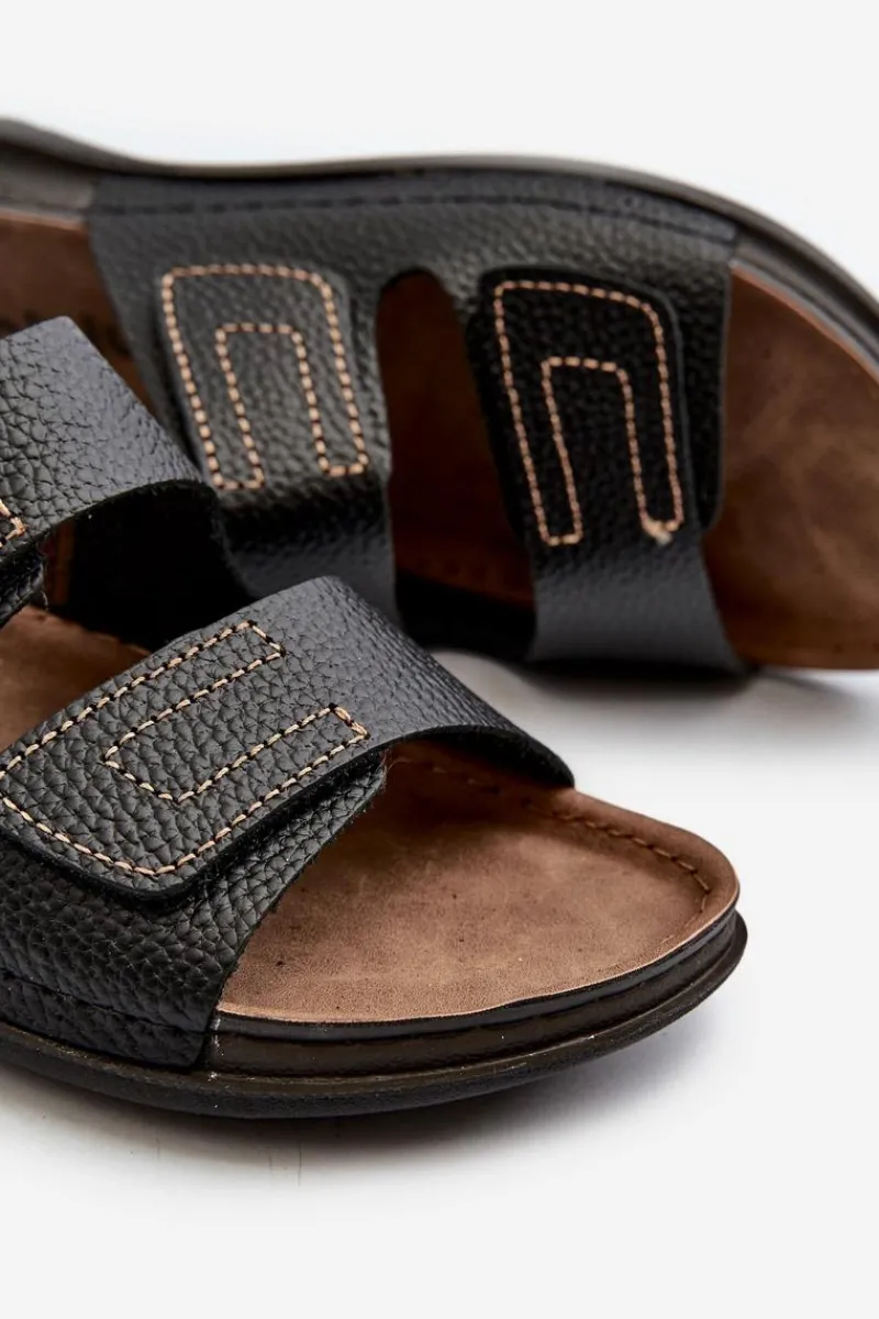 Hot Wygodne Klapki Męskie Z Paskami Na Rzepy GV00002I Czarne Męskie Klapki Męskie Klasyczne