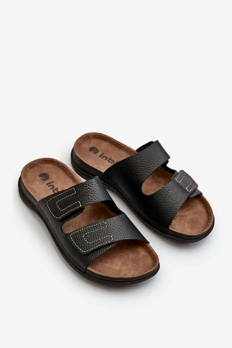 Hot Wygodne Klapki Męskie Z Paskami Na Rzepy GV00002I Czarne Męskie Klapki Męskie Klasyczne