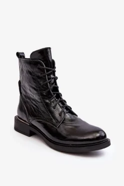 Botki Sznurowane|Czarne Botki>Boto Wygodne Lakierowane Ocieplane Botki Czarne Lemar Revin