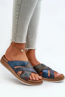 Klapki Damskie Klasyczne>INBLU Wygodne Lekkie Klapki Damskie GS000052 Granatowe