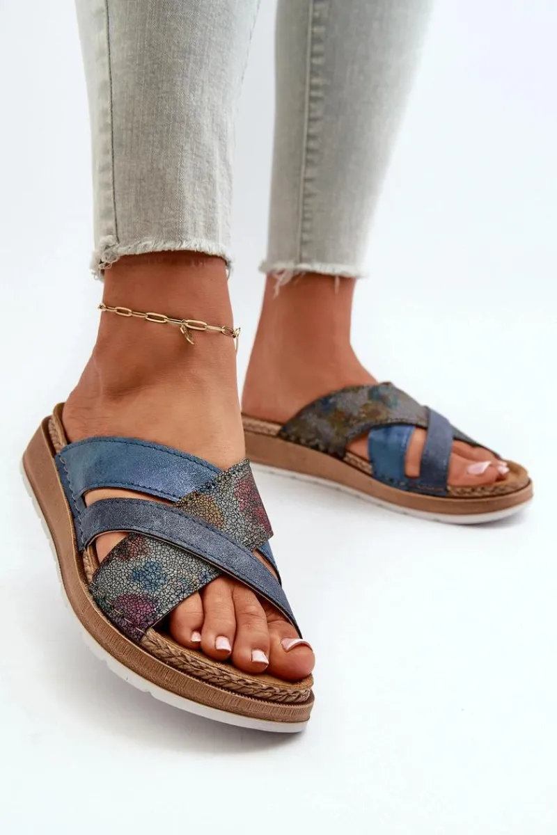 Klapki Damskie Klasyczne>INBLU Wygodne Lekkie Klapki Damskie GS000052 Granatowe