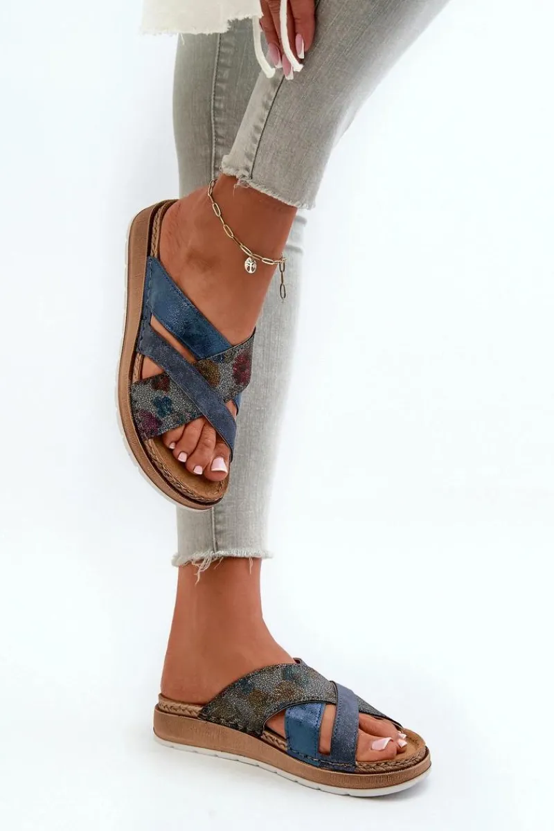 Klapki Damskie Klasyczne>INBLU Wygodne Lekkie Klapki Damskie GS000052 Granatowe