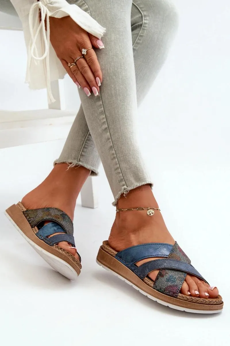 Klapki Damskie Klasyczne>INBLU Wygodne Lekkie Klapki Damskie GS000052 Granatowe