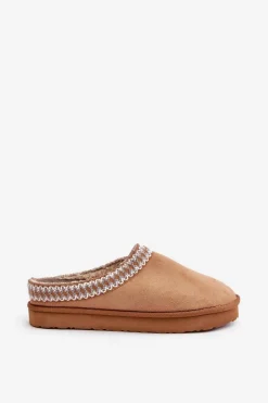 Best Wygodne Obuwie Domowe Kapcie Z Haftem Damskie FX000021 Camel Damskie Kapcie Klasyczne|Klapki Damskie Klasyczne