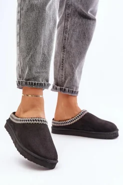 Kapcie Klasyczne|Klapki Damskie Klasyczne>INBLU Wygodne Obuwie Domowe Kapcie Z Haftem Damskie FX000021 Czarne