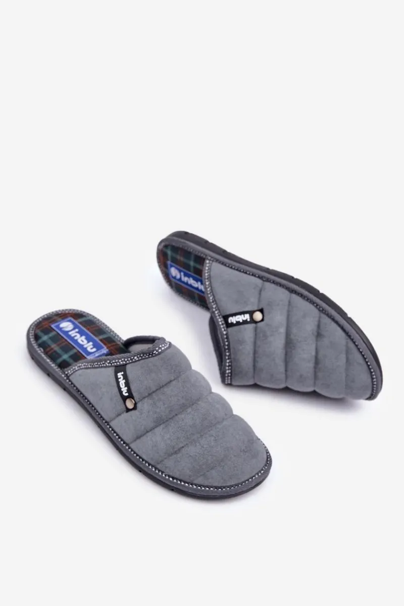 Klapki Męskie Klasyczne|Papcie Męskie>INBLU Wygodne Obuwie Domowe Męskie Kapcie 91000027 Szare Szary