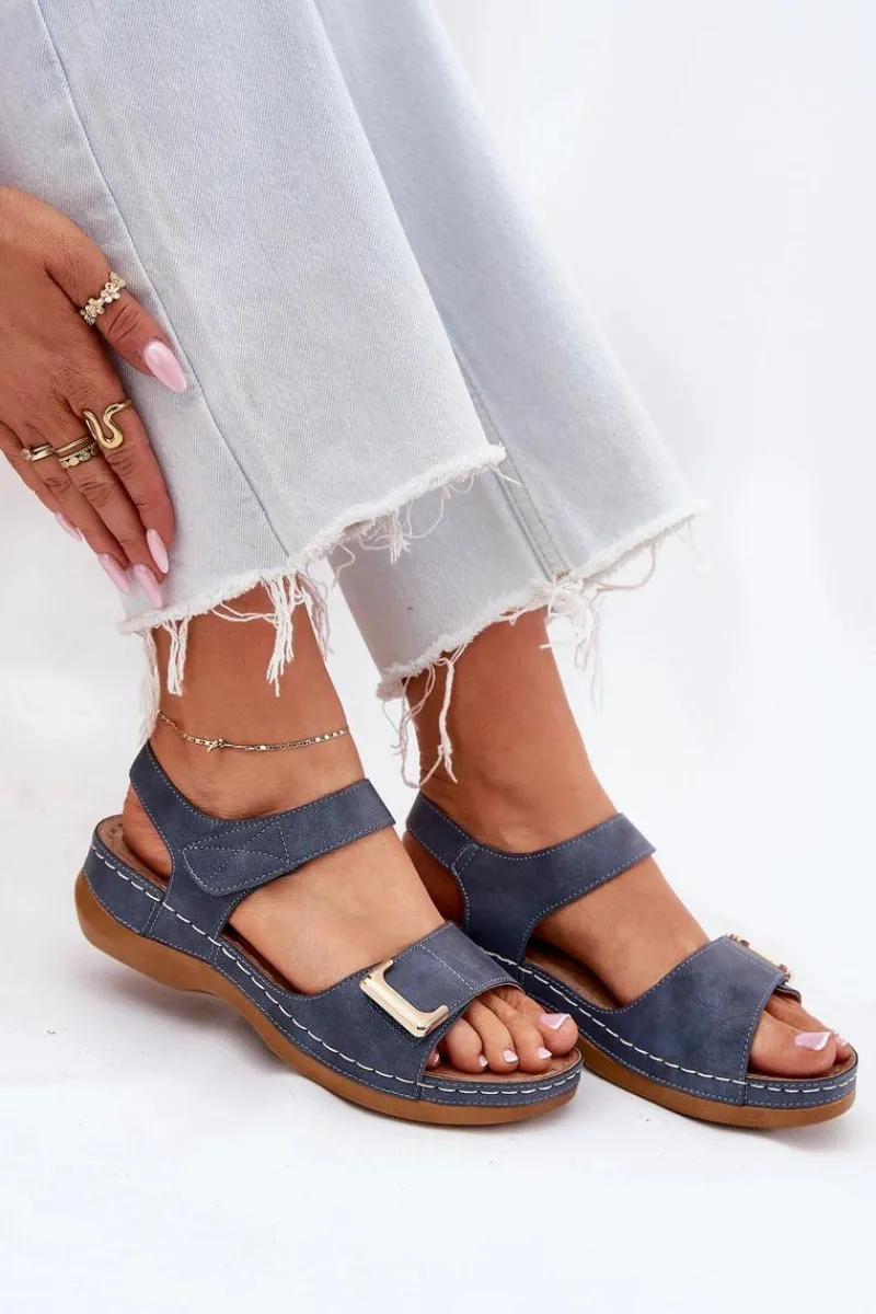 Online Evento Wygodne Sandały Damskie Na Koturnie Niebieskie Sadevale