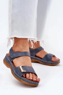 Online Evento Wygodne Sandały Damskie Na Koturnie Niebieskie Sadevale