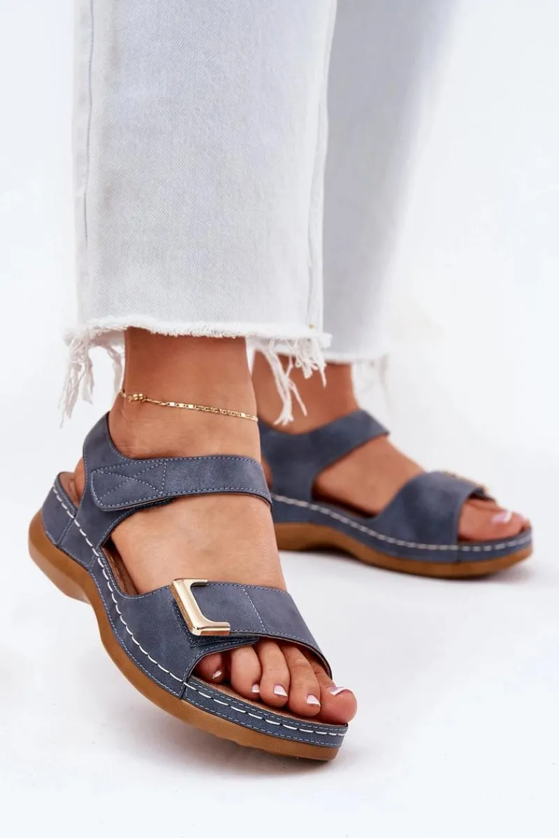 Online Evento Wygodne Sandały Damskie Na Koturnie Niebieskie Sadevale