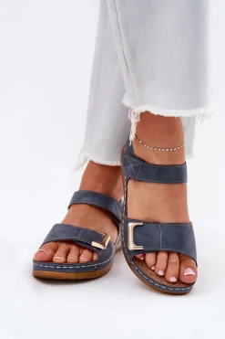 Online Evento Wygodne Sandały Damskie Na Koturnie Niebieskie Sadevale