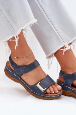 Online Evento Wygodne Sandały Damskie Na Koturnie Niebieskie Sadevale