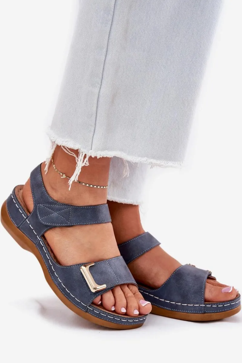 Online Evento Wygodne Sandały Damskie Na Koturnie Niebieskie Sadevale